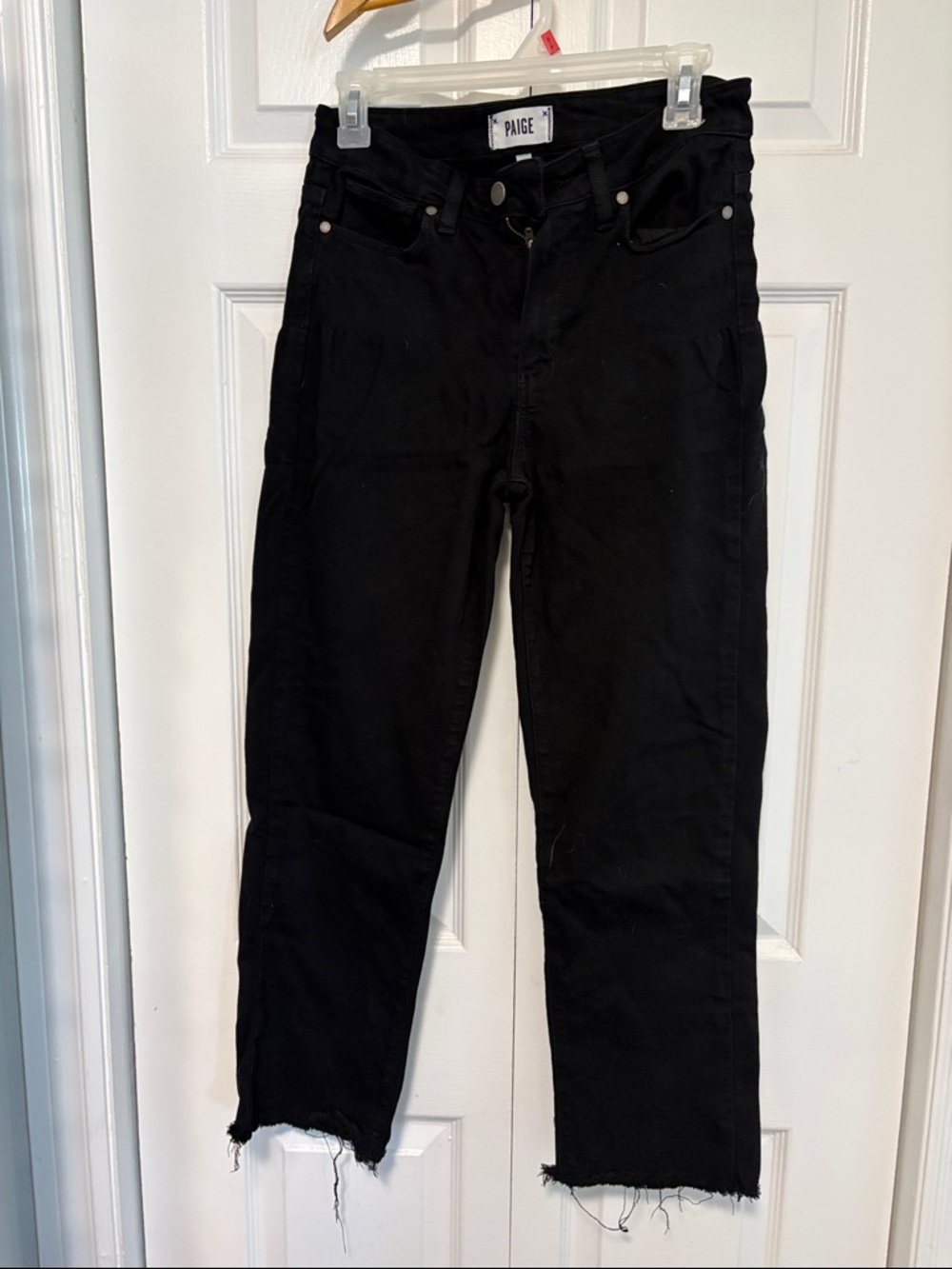 PAIGE Black Raw-Hem Straight Jeans